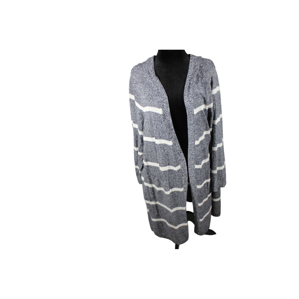 Talbots Plus Womens 3X Cardigan Sweater Navy Blue White Striped Cotton Longline
